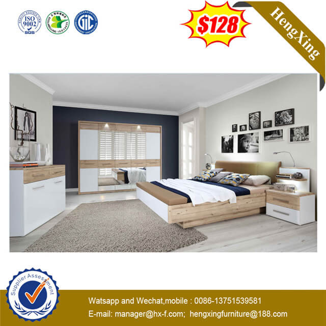 Contemporary Melamine Bedroom Furniture Hotel Furniture Wood Bed With High Head Board