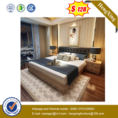 European Design Luxury Design 5 Stars Hotel Bedroom Furniture Set Walnut Bed With Leather Backrest