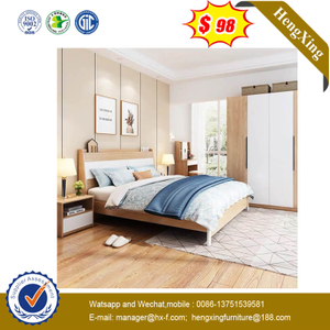 High Headboard Solid Wood Home Furniture Bedroom Panel Dould King Metal Legs Bed With Bedside Cabinet