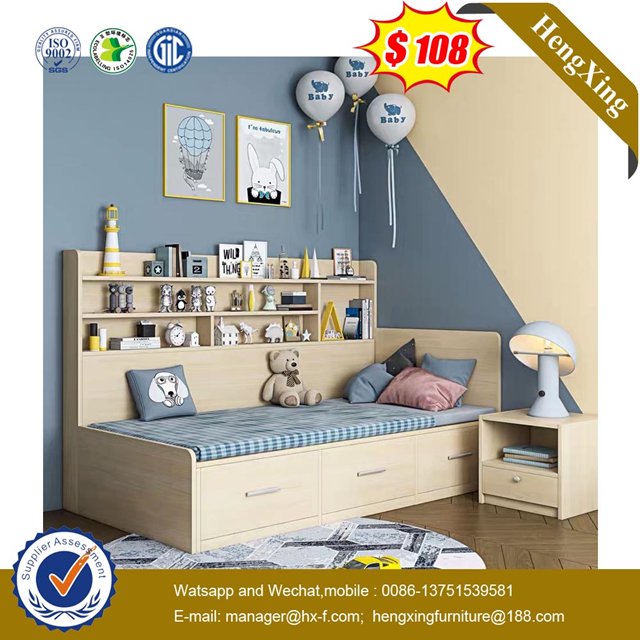 Chinese Modern Wooden Hotel Single Beds Bookcase Bedroom Furniture Kid Bed with Drawer Cabinet