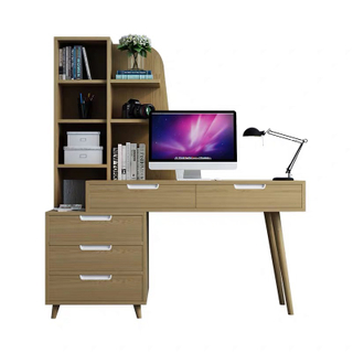 Modern Computer Table Writing Desk with Drawers with Bookcase for Home Office