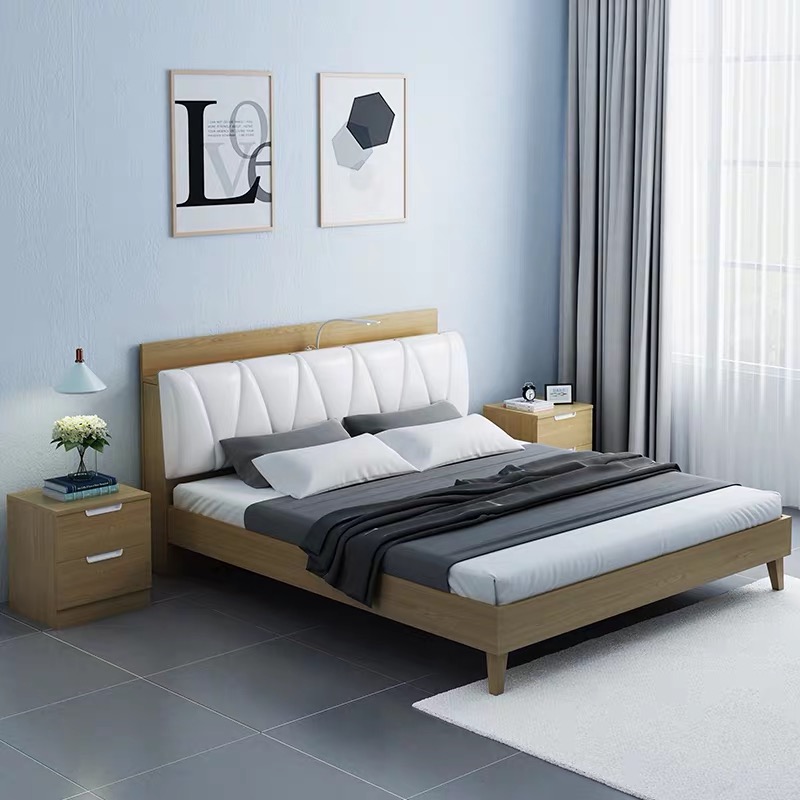 Sleeping Bedroom Furniture Simple Semi Double Soft Leather Storage Bed Size